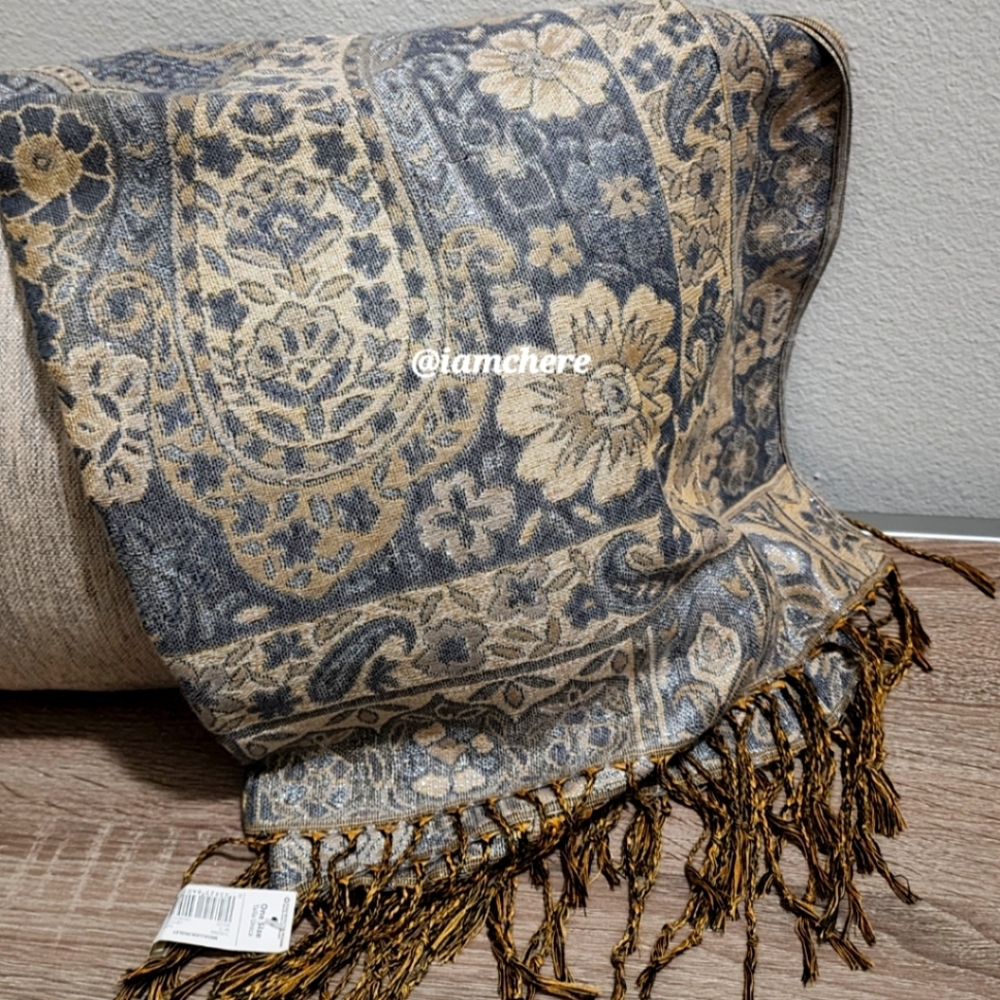 Talla Unica Reversible Pashmina One Size Color Metallic Navy